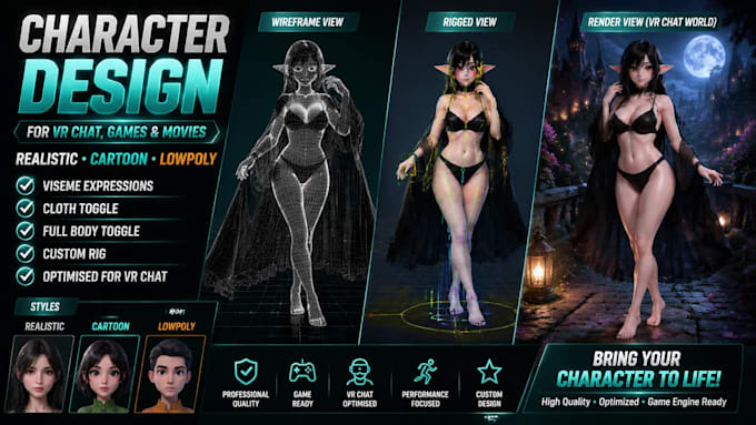 design 3d character for games, vrchat avatar vtuber