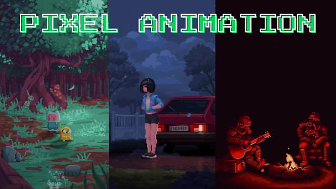do retro 8bit, 16bit, 32bit pixel art looping lofi animation , animated gif
