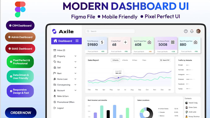 design the uiux for a saas CRM dashboard, or a web or mobile app