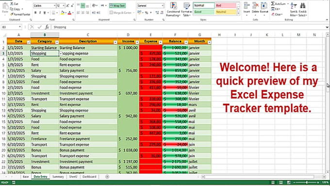 create an excel expense tracker and budget template