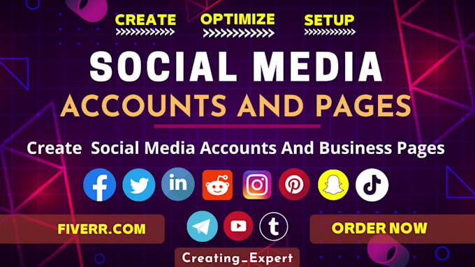 create social media accounts, professionally all pages set up and optimize
