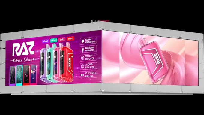 do 3d anamrphic animation, 3d led billboard industrial animation