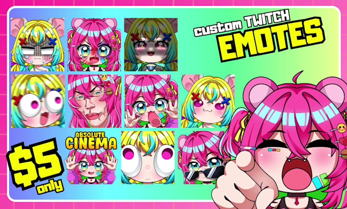 draw custom twitch emotes, chibi emotes, animated emotes for stream