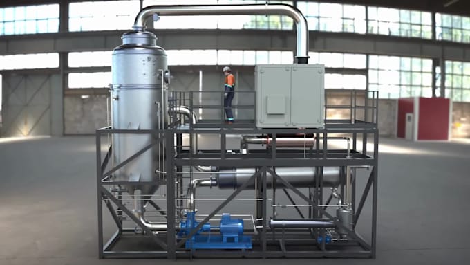 create 3d industrial animation for mechanical process machine and product visual