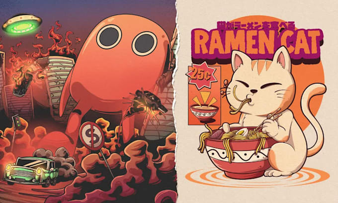 draw vintage cartoon and character design in pop art style