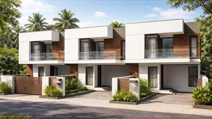 design modern house exterior with realistic 3d rendering