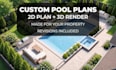 create custom pool design with realistic 3d renders