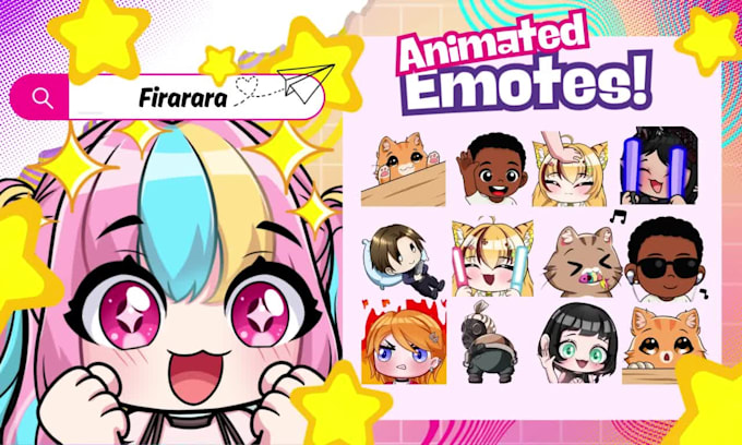draw twitch emotes, chibi emotes, animated emotes, vtuber model for stream