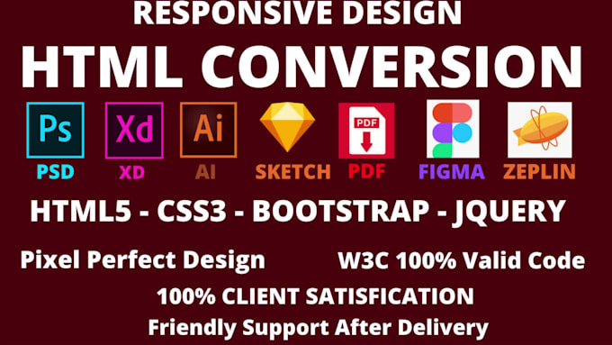 Convert figma to html, xd to html psd to html css responsive bootstrap ...