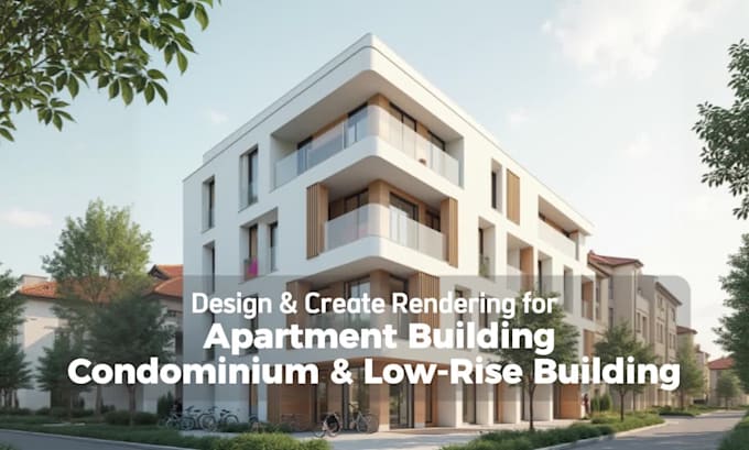 design apartment building, condominium, low rise building and render