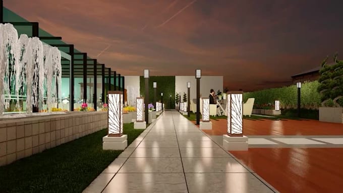 do 3d realistic rendering for outdoor environment and landscape
