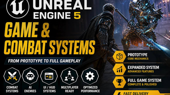 build high quality unreal engine game with combat system, ai and multiplayer