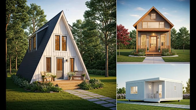 design and 3d render tiny houses, shipping container houses