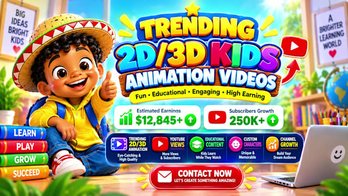 create 3d kids animation, nursery rhymes and kids learning videos