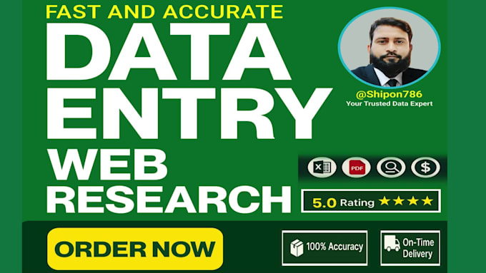 do fast and accurate excel data entry, web research expert, and typing work jobs