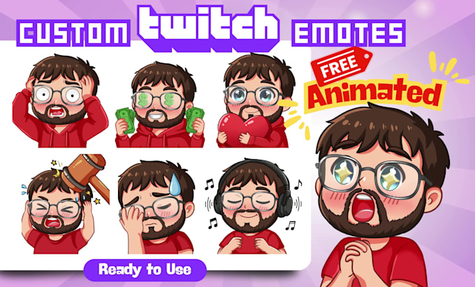 draw twitch emotes, chibi emotes, animated emotes, badges