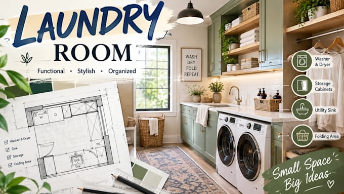 design 3d modern laundry room and utility room render