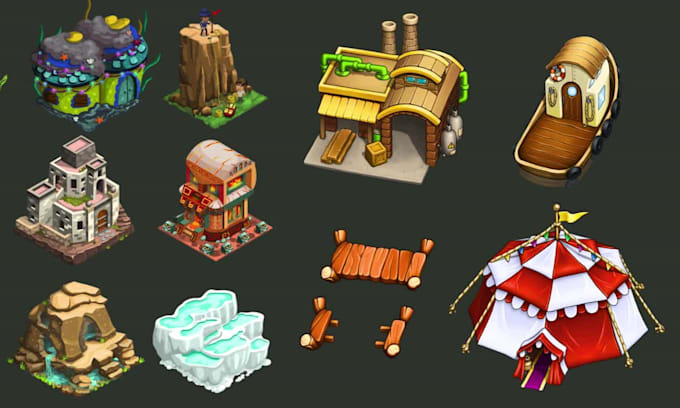 design 2d game assets props icons objects and game ui