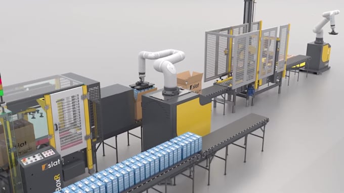 create 3d industrial animation automation factory packaging line explainer video