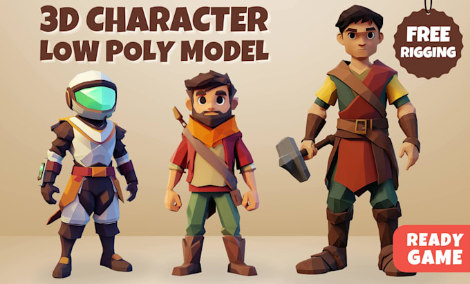 model 3d low poly character, rigging for game asset, animation, and others