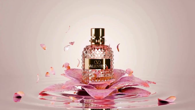 create realistic 3d perfume bottle render, cgi perfume animation, 3d perfum