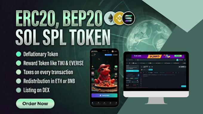 make custom erc20, bep20, solana spl, staking ,presale, ico web3,defi token