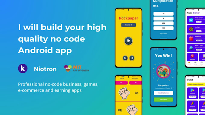 build your high quality no code android app using kodular or niotron