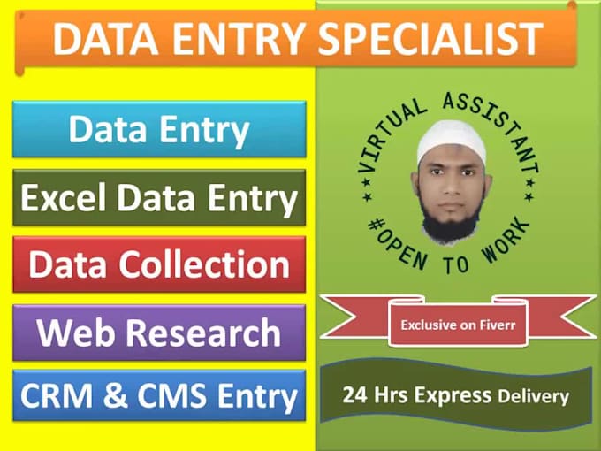 be ai powered virtual assistant, data entry specialist