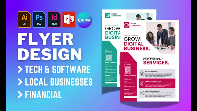 design startups, small businesses, automotive cars, and recreation flyers