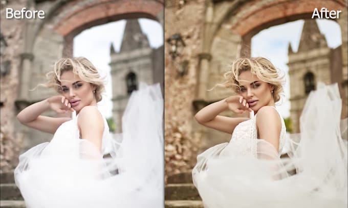 do professional retouch of wedding and evening dresses photo