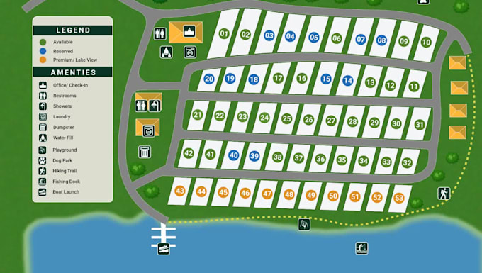digital campground map interactive rv park map or site plans, or plat map