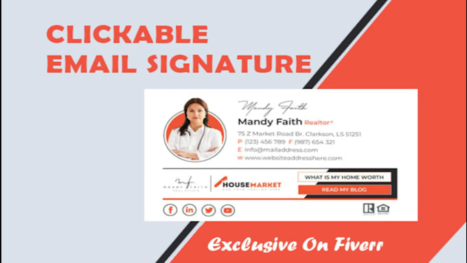 design clickable HTML email signature for gmail,outlook, yahoo mail, etc