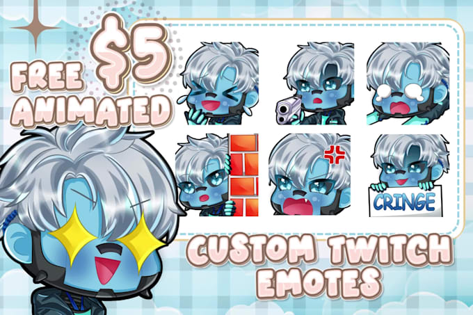 draw cute chibi twitch emotes and sub budges for vtuber