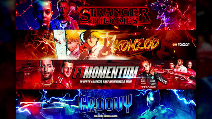design youtube banner, logo, intro outro and full channel branding
