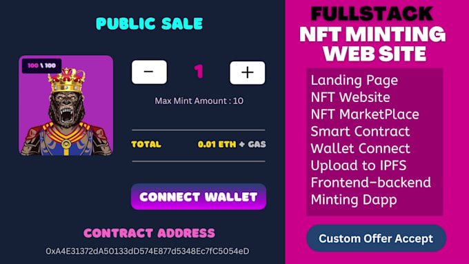 develop nft website, smart contract, nft minting website, marketplace