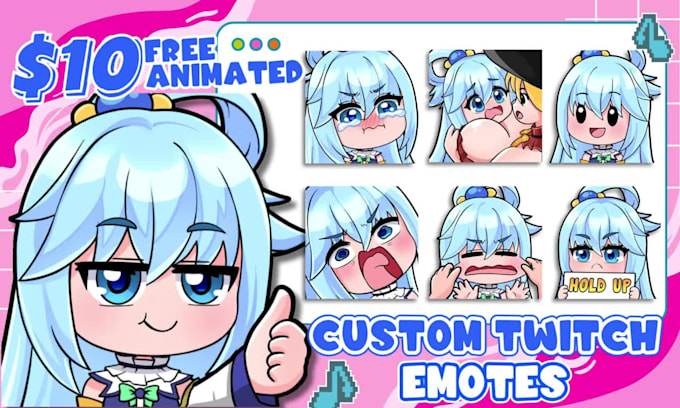 draw chibi twitch animated emotes, sticker, panels, sub badges, vtuber
