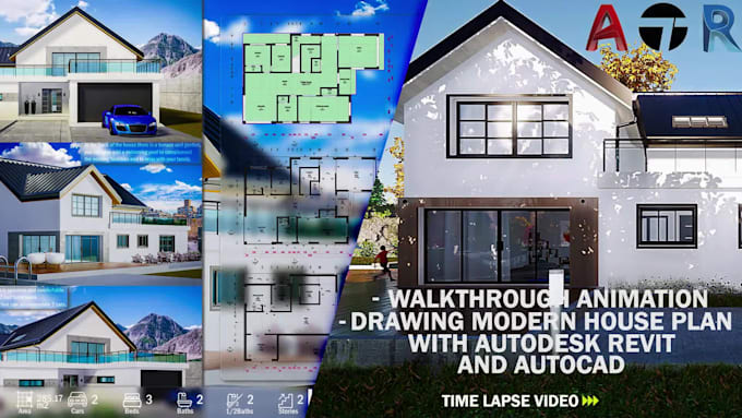 do 2d 3d architecture drawing and render in autocad or revit