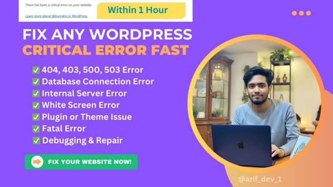 fix wordpress critical error, fatal error, 404, 503 in 1 hour