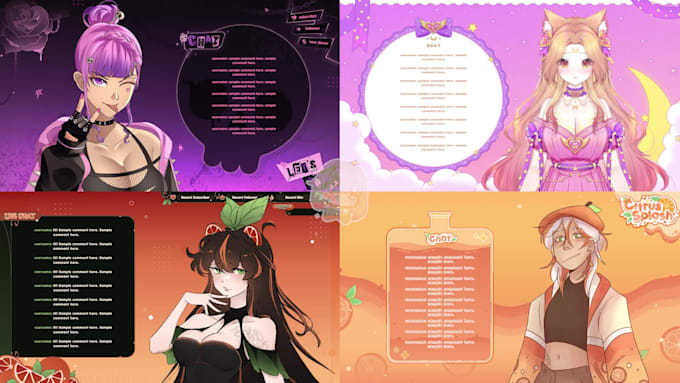 design cute vtuber stream overlays, screens, and panels