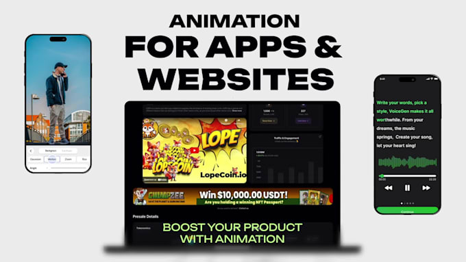 create modern app and website animation preview