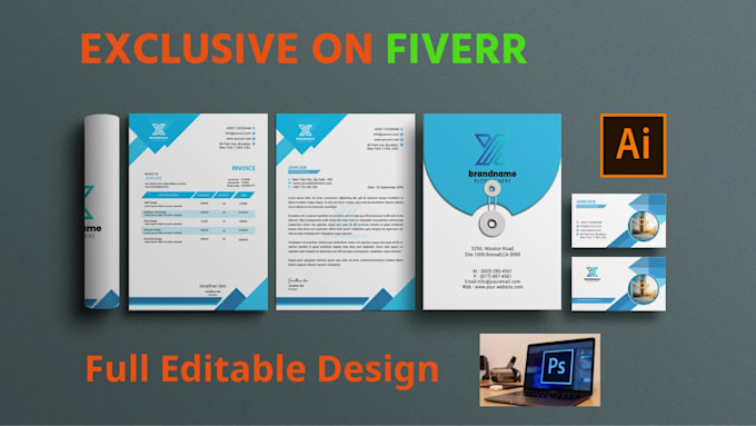 design editable business card, letterhead and invoice