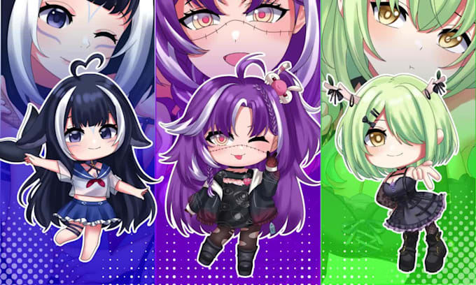 draw anime chibi art character design illustration, chibi emotes and vtuber