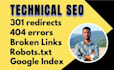 fix broken links,301 redirect, 404 error,google index,robots txt