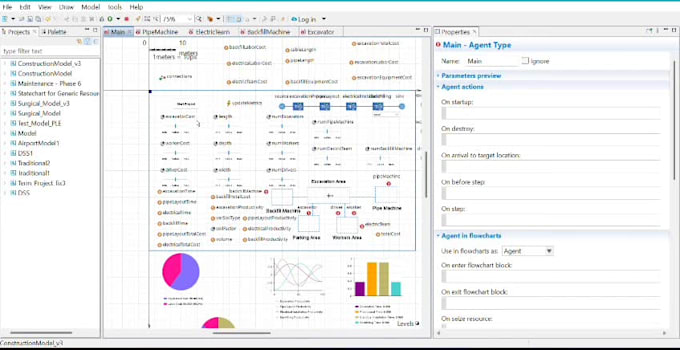 build anylogic and flexsim 3d simulation models for process analysis with report