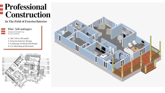 do interior,exterior 3d floorplan cad architecture rendering