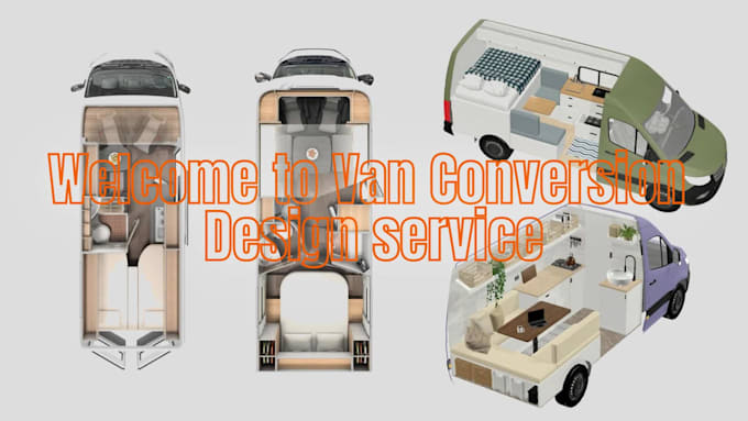 design interior van conversion, caravan, rv, camper and rendering