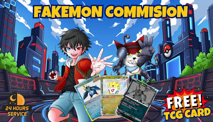 draw custom fakemon character, trainers, and card for you