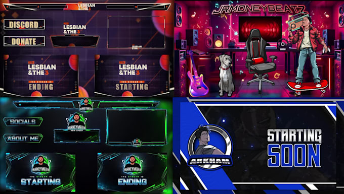 design full stream package, animated stream overlay and twitch logo