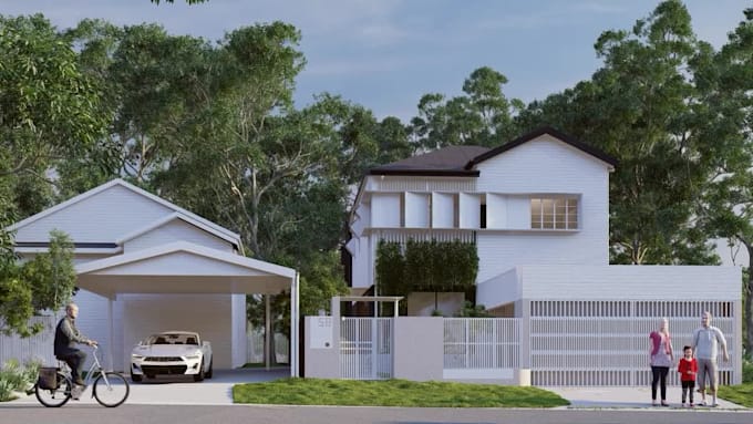 do architectural exterior rendering with landscape design