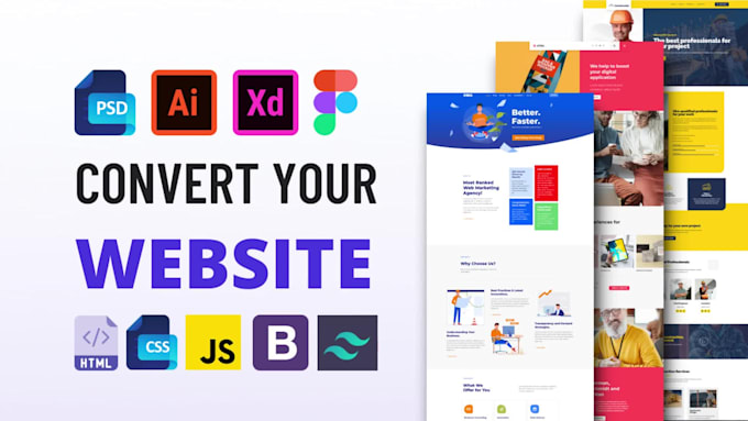 convert figma or PSD to HTML, tailwind CSS responsive design
